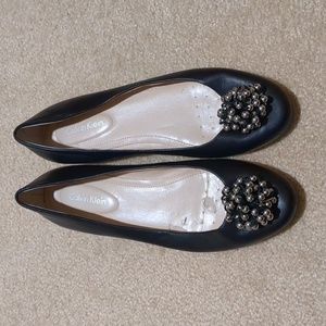 Calvin Klein Black Leather Shoes size 7 Flats Gunmetal beads
